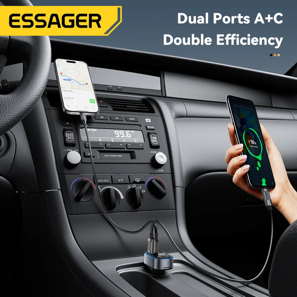 ឧបករណ៍បញ្ជូន Essager FM Bluetooth5.3 35W USB Type-C រន្ធពីរ PD QC ឆ្នាំងសាករថយន្ត Aux វិទ្យុ MP3 ម៉ាស៊ីនចាក់តន្ត្រីសម្រាប់កាត TF/ដ្រាយ USB