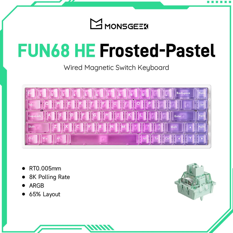 Akko MonsGeek FUN68 HE Keyboard 65% Magnetic Switch Rapid Trigger 0.005mm 8000Hz ARGB Type-C Wired Gaming Gamer Custom Keyboard