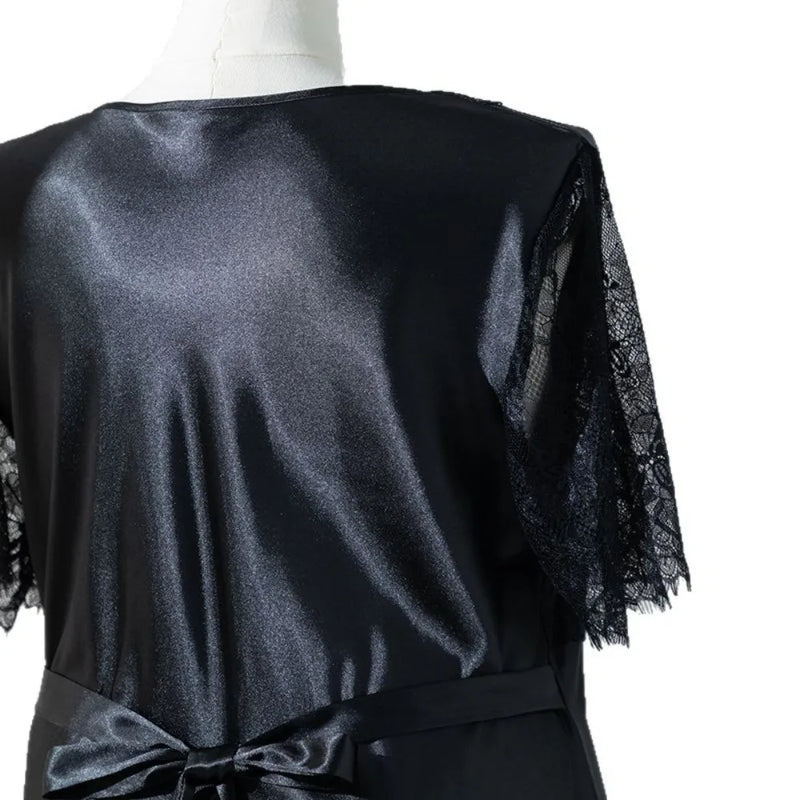 Solid Color Night Dress Nightgown Women Sleepwear Summer Pajama Dress Short Sleeve Black Women's Nightdress Sexy V Neck Nightie