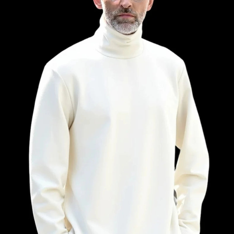 Men's Thermal Fleece High Neck Sweatshirt Self-Heating De Rong Base Layer Warm Long Sleeve T-Shirt Solid Color
