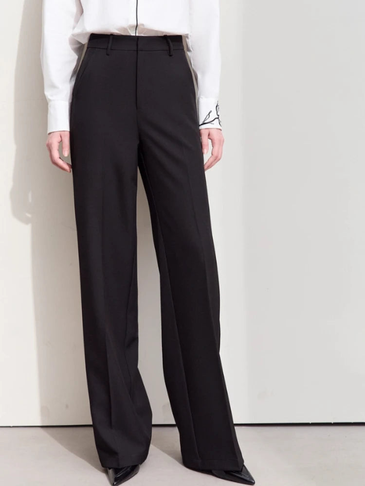 ខោ Amii Minimalism Casual Women's រដូវស្លឹកឈើជ្រុះឆ្នាំ ២០២៦ ខោស្ត្រីការិយាល័យថ្មី Patchwork រលុងត្រង់រឹងមូលដ្ឋាន 12453011