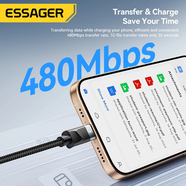 Essager 5-in-1 USB-A/Type-C to Type-C/Lighting/Watch PD 65W Fast Charging For IPhone16 15 14 Xiaomi MacBook iPad Tablet Laptop