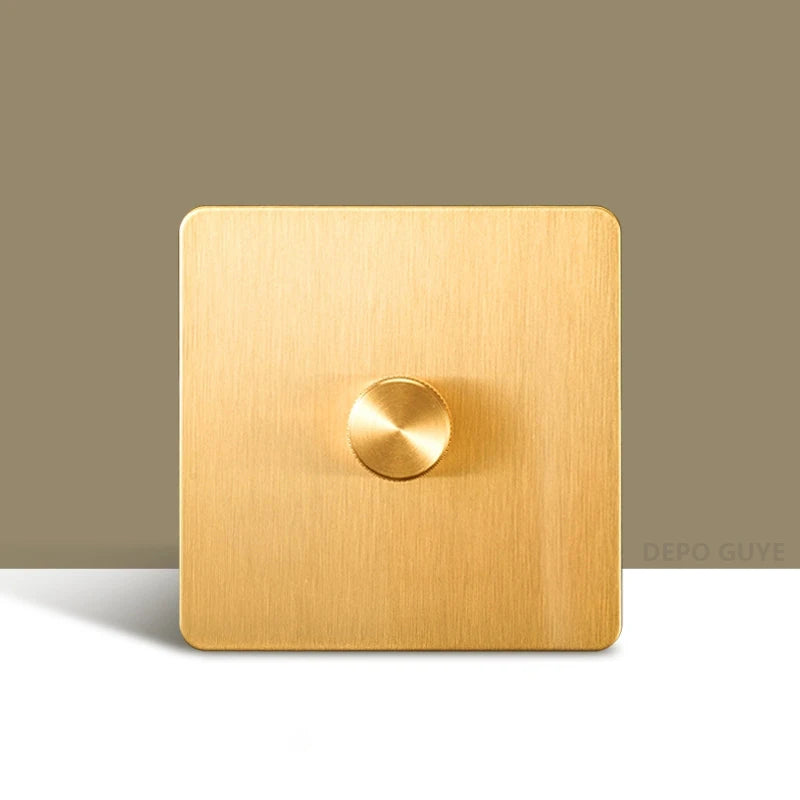 Retro Wall Light Toggle Switch Dual EU FR Socket Gold Stainless Steel Brushed Panel  Vintage Brass Lever For Home Improvement