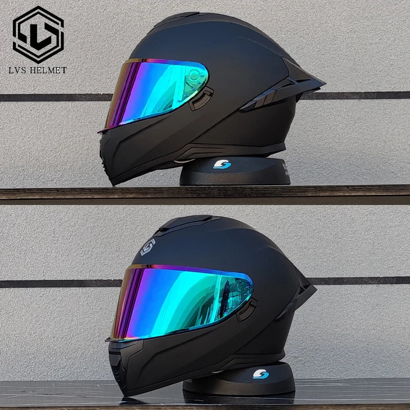 Motorcycle Full Face Motorcycle Helmet Riding Big Spoiler Unisex Helmet Casque DOT Approved Original LVS Bright Black Helmet