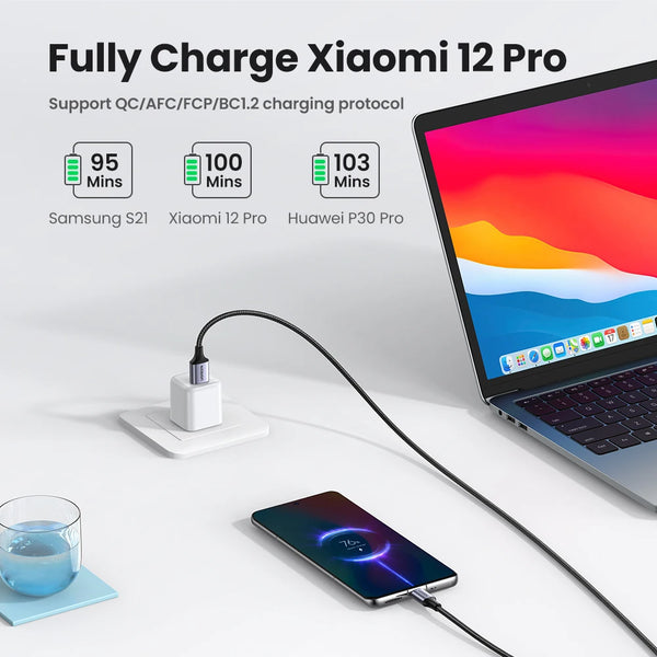 ខ្សែសាក UGREEN 3A USB C Type C សម្រាប់ iPhone 18/17/16/15 Xiaomi Poco Samsung 18W ខ្សែសាកទិន្នន័យ USB2.0 Carplay QC3.0 0.25-3M