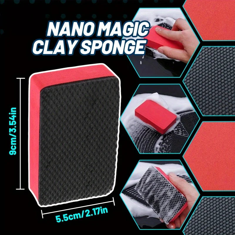 1~3pcs Nano Magic Clay Sponges Automotive & Multi-Surface Cleaning Natural Sponge, Cushion Foam & Anti-Slip EVA Car wash sponge