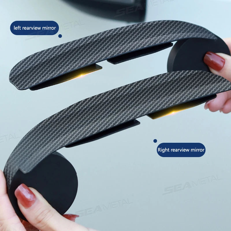 SEAMETAL Carbon Fiber Textured Car Rearview Mirrors Clip Design Rain Eyebrow Blind Spot Mirror Reflective Mirror And Rain Cover