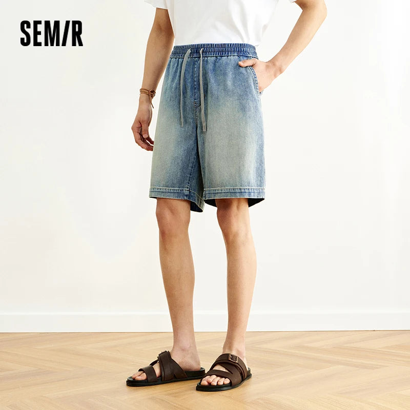 Semir Mens Denim Shorts 2026 Loose Straight Knee Length Casual Style Soft Daily Wear