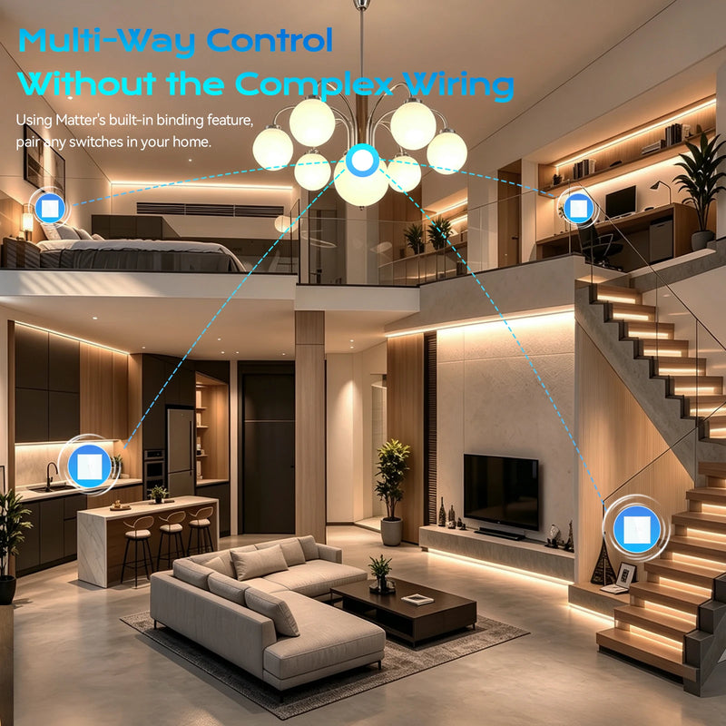 BSEED Matter WIFI Touch Switch 1/2/3Gang Smart Light Switch Support Apple Home Tuya APP Google Assistant Alexa Voice Control