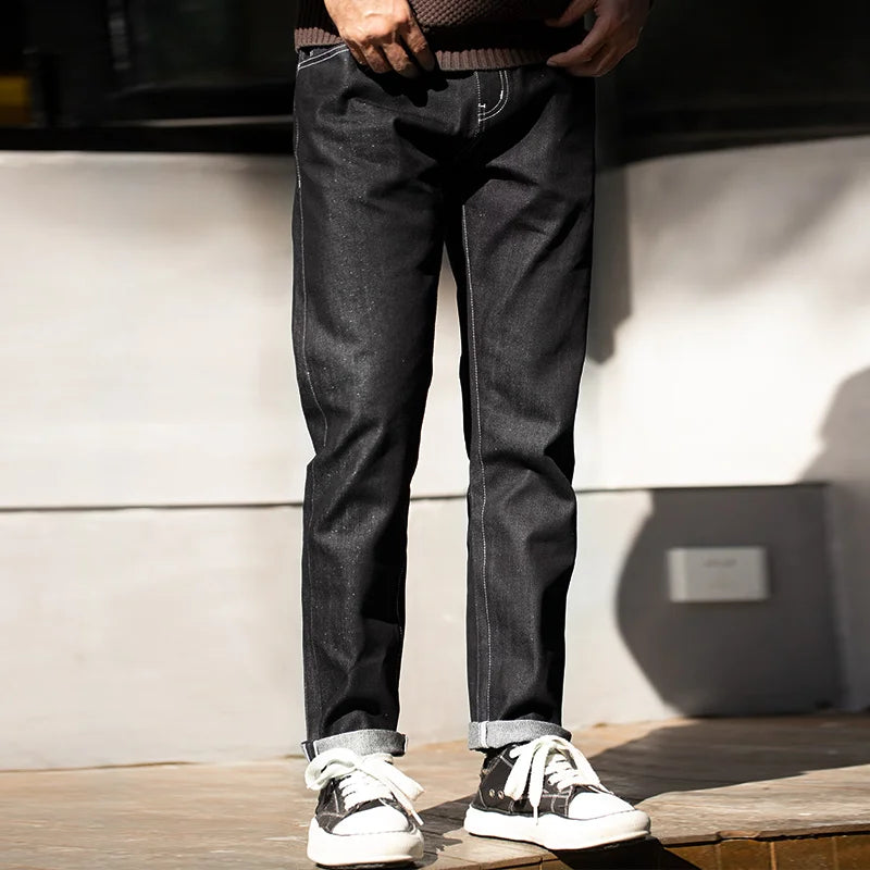 ខោខូវប៊យ Maden Silver Denim Vintage សម្រាប់បុរស Amekaji Selvedge Raw Denim 13 Oz Straight Fit Pants ទំហំ 28 ដល់ 38 សម្លៀកបំពាក់បុរសថ្មី
