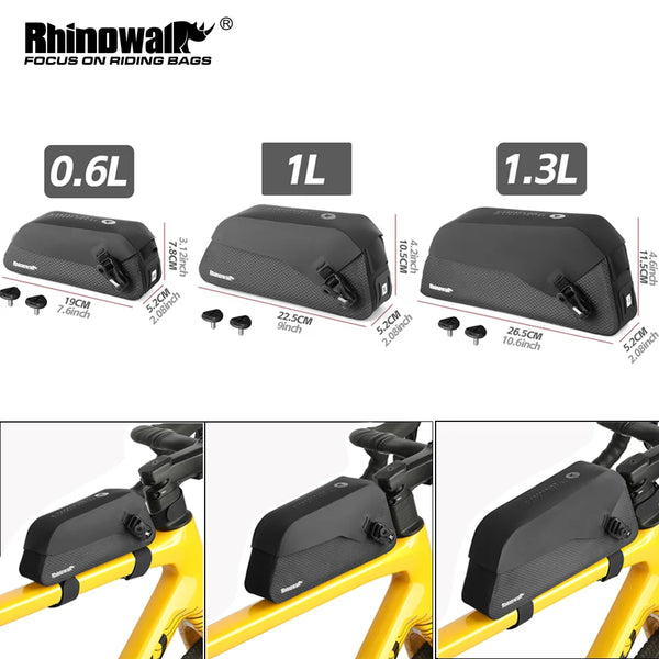 កាបូបដាក់កង់ Rhinowalk សម្រាប់ដាក់លើកង់ ការពារទឹក IPX4 កាបូបដាក់កង់មុខបត់បាន ធ្វើពីម៉ាញេទិក សម្រាប់គ្រឿងបន្លាស់កង់លើផ្លូវក្រួសក្រហម