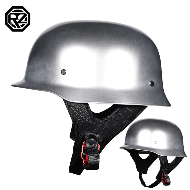 Vintage Motorcycle Cruiser Helmet Half Face German Helmet Motorcycle Helmet Bright Black Car-styling DOT