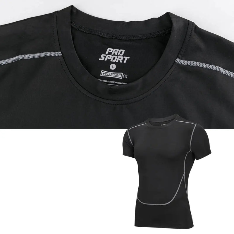 Men's Black Tight Short Sleeve T Shirt Compression Athletic Top for Running Workout Gym Fitness Bodybuilding Sportswear