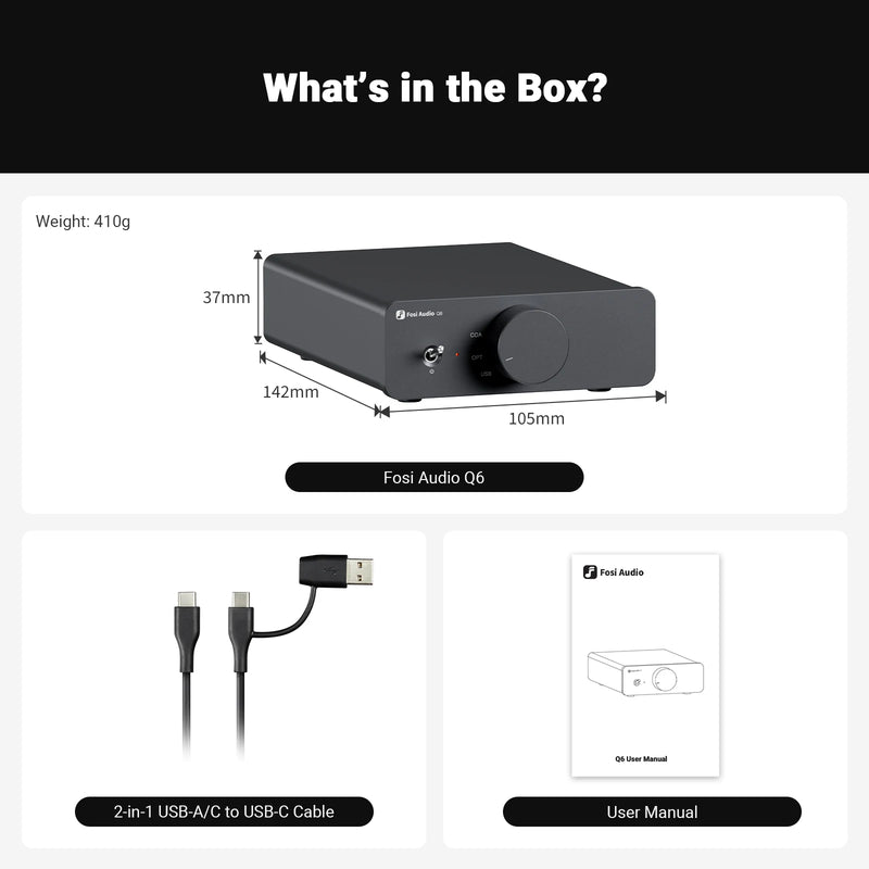 Fosi Audio Q6 USB DAC – បន្ទះឈីប XMOS XU316 និង AK4493S, PCM 768kHz/32Bit និង DSD512 Compact Desktop Hi-Fi DAC