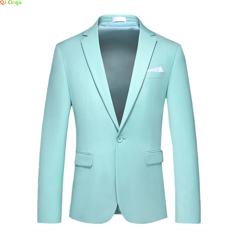 Bright Green Single Button Men's Blazer, Asian Size Slim Suit Jacket, Wedding Dress Coat, White and Black Tops.