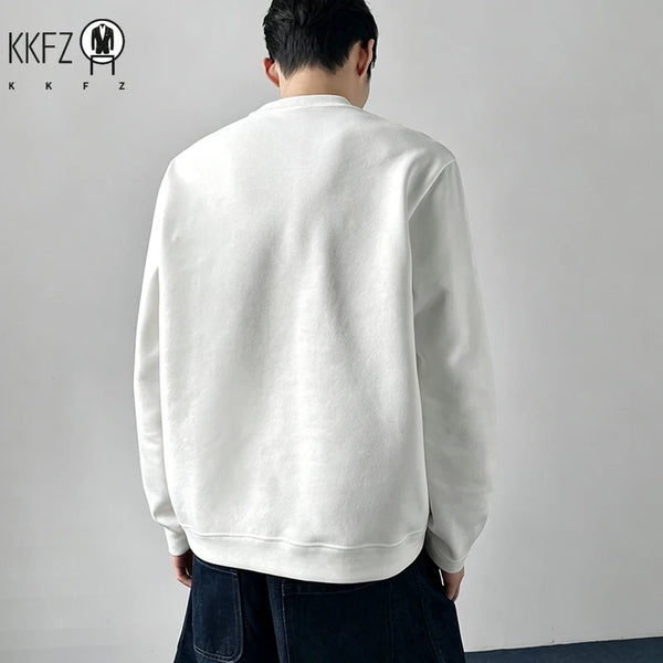 Mens Casual Loose Long Sleeve Sweatshirt Crew Neck Raglan Seam Textured Shoulder Breathable Fabric Daily Wear
