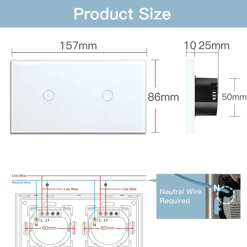 BSEED WIFI Touch Switch 1/2/3Gang 2Way Wifi Smart Switch Touch Sensor Wall Switch Tuya Google Alexa Smart Life Control