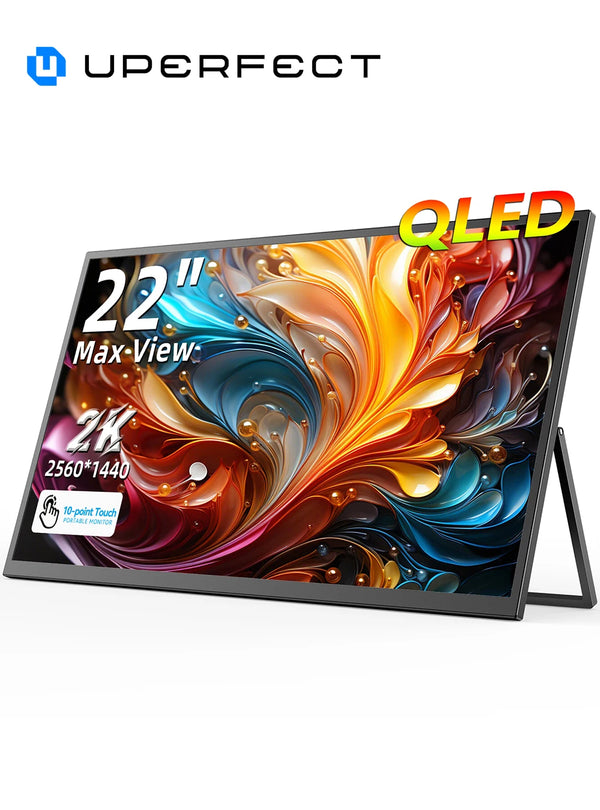 អេក្រង់កុំព្យូទ័រ QLED ល្អឥតខ្ចោះ ទំហំ 22 អ៊ីញ ម៉ូនីទ័រ 2K 1440P 100% Adobe RGB អេក្រង់ប៉ះ 10 ចំណុច ជាមួយជើងទម្រ សម្រាប់កុំព្យូទ័រយួរដៃ កុំព្យូទ័រ Mac ទូរស័ព្ទ ហ្គេម