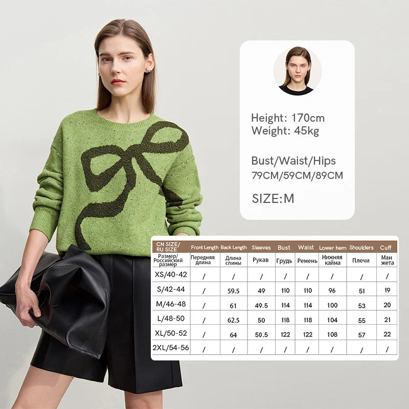 Amii Women's Sweater 2026 Winter New Casual Versatile Thicken Bow Jacquard Sweater Loose Knit Women's Long Sleeve Top 12544171