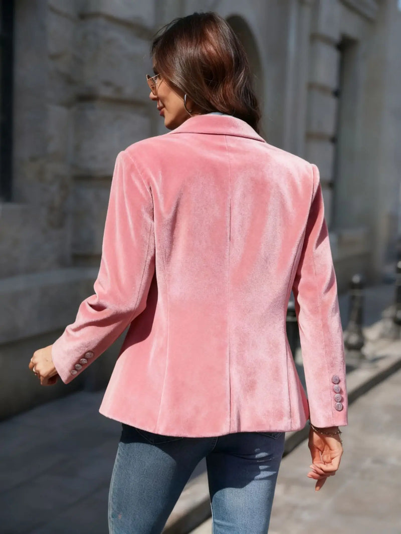 Elegant Women's Long-sleeve Blazer, A V-neck Jacket Made of Corduroy. Available in Black,Purple,Brown,Yellow,Red,Blue,Green,Gray