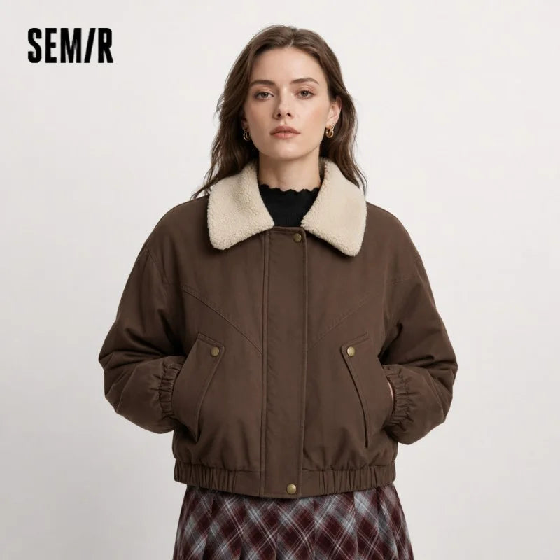 Semir Jacket Women Winter Cotton Padded Faux Lamb Wool Lapel Oversize Brushed 2025 New Barn Style Jacket Women'S Clothing