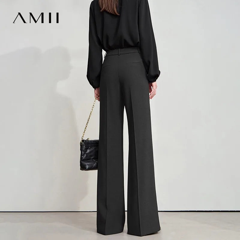 ខោ AMII Minimalist សម្រាប់ស្ត្រីធម្មតាឆ្នាំ ២០២៥ ម៉ូដរដូវស្លឹកឈើជ្រុះ ខោជើងធំពណ៌ខ្មៅប្រឆាំងនឹងស្នាមជ្រួញ ខោរលុង សម្លៀកបំពាក់ស្ត្រី 12523100