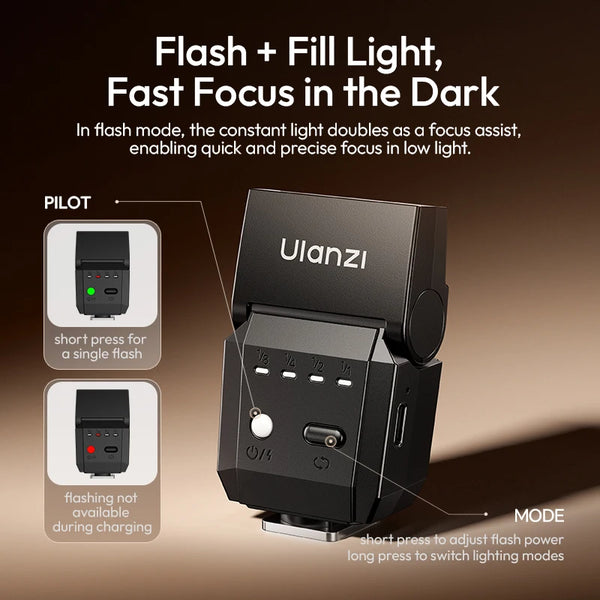 ភ្លើង Flash Ulanzi SL03 Mini Speedlight កាមេរ៉ា Flash GN8 ភ្លើងបំពេញដែលអាចលៃតម្រូវបាន ៤ កម្រិតសម្រាប់ Canon Sony Nikon DSLR ការថតរូបក្រៅផ្ទះ