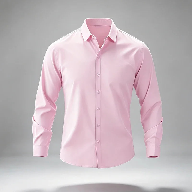 Mens Slim Fit Collared Long Sleeve Shirt Full Button Front Elastic Texture All Match Workplace Leisure Outer Garment