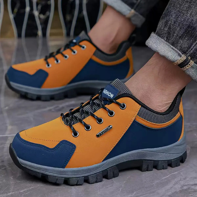 Mens Hiking Shoes New Durable Premium Leather Low-Top Lace-Up Anti-Slip Rubber Sole Versatile Outdoor Hiking Casual Sports Shoes