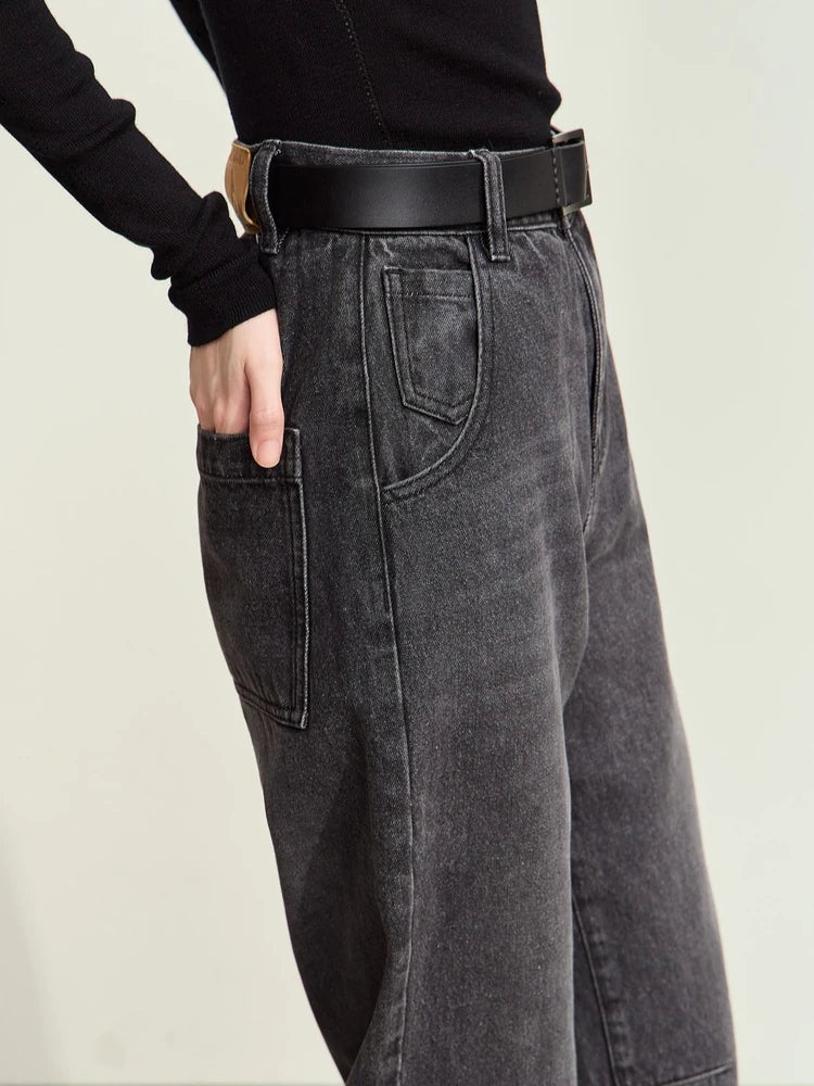 Amii Minimalism Jeans for Women 2026 Autumn New 100% Cotton Denim Style Cotton Loose Casual Retro Trousers Female Pants 12443158