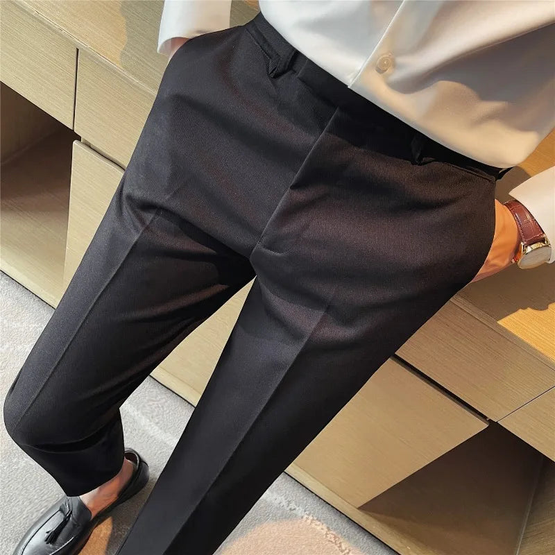 Men's Slim-Fit Wrinkle-Free Dress Pants – Drapey Business Casual Trousers with Stylish Pocket Detail for Office & Daily Wear