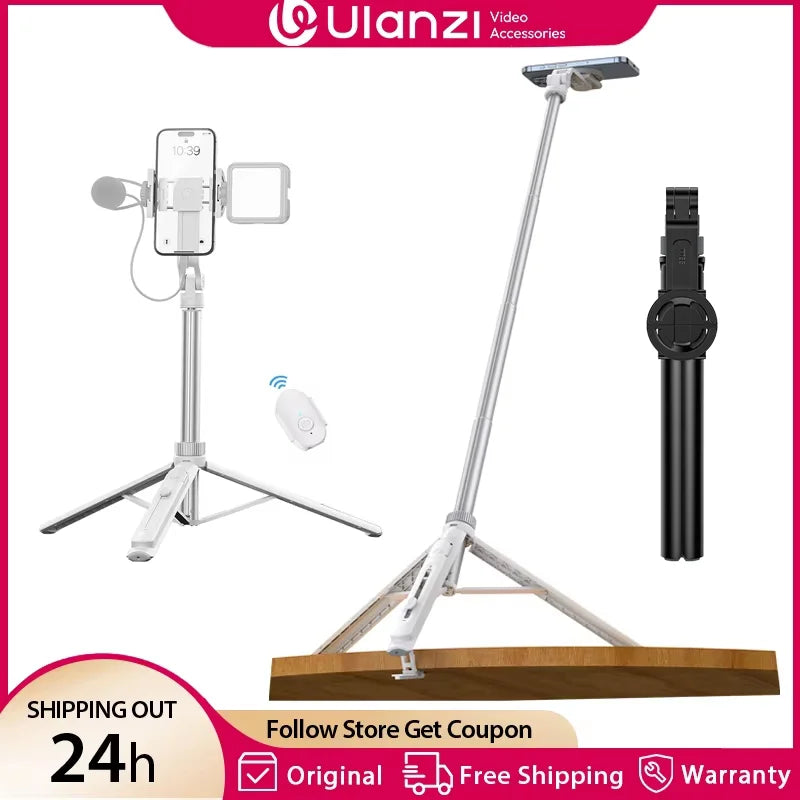 ជើងកាមេរ៉ា Ulanzi TT88 1.44M Overhead Selfie Stick Phone Tripod ជាមួយ Magnetic Clamp ជើងកាមេរ៉ាបន្ថែមឥតខ្សែសម្រាប់ការផ្សាយផ្ទាល់ Vlog
