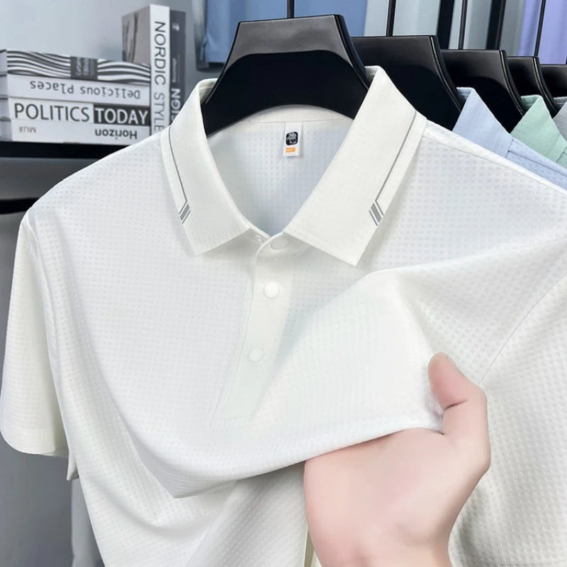 Men‘s 180g Seamless Polo Shirt with UV 50+ & Instant Cooling, 10A Antibacterial Breathable Fabric Lightweight Quick-Dry Summer,
