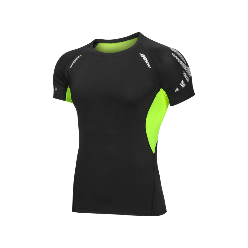 Men's Black Tight Short Sleeve T Shirt Compression Athletic Top for Running Workout Gym Fitness Bodybuilding Sportswear