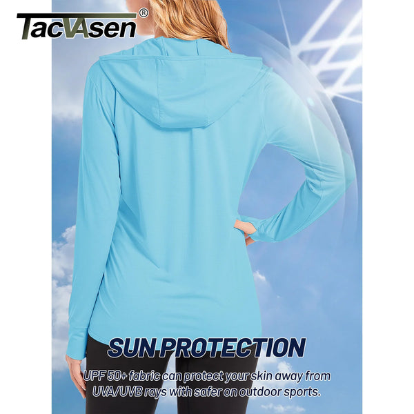 TACVASEN Summer Sun Protection Hoodies Womens Long Sleeve Casual Shirts UPF 50+ Sun Block Full Zip T-shirts With Zipper Pockets