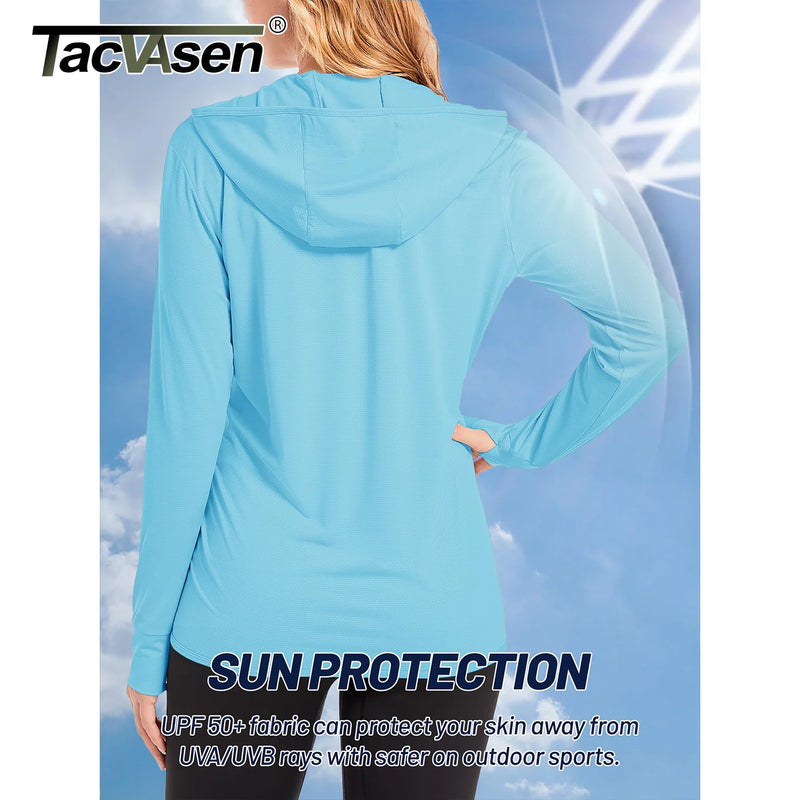 TACVASEN Summer Sun Protection Hoodies Womens Long Sleeve Casual Shirts UPF 50+ Sun Block Full Zip T-shirts With Zipper Pockets