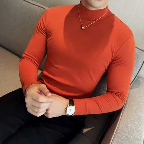 High Quality Half Turtleneck Stretch T-shirt Slim-Fit Long-Sleeved Cotton Tight Mid-Collar Bottoming Shirt Military Wear Top