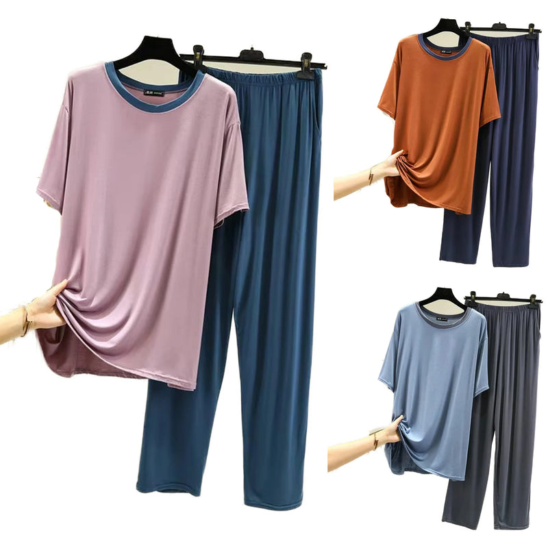 Pijamas De Mujer Plus Size Modal Pajamas Women New Short Sleeve Spring Summer Trousers Suit Soft Men's Sleepwear Set 4XL-6XL
