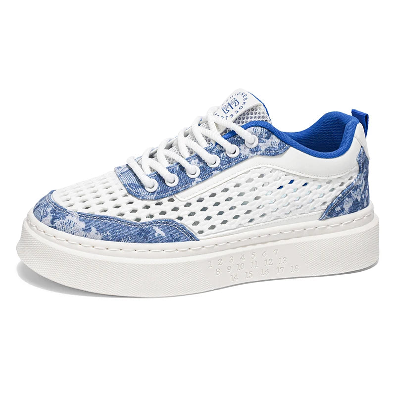 Men's mesh hollow thick-sole casual shoes summer soft-sole comfort breathable outdoor flat walking shoes youth sports board shoe