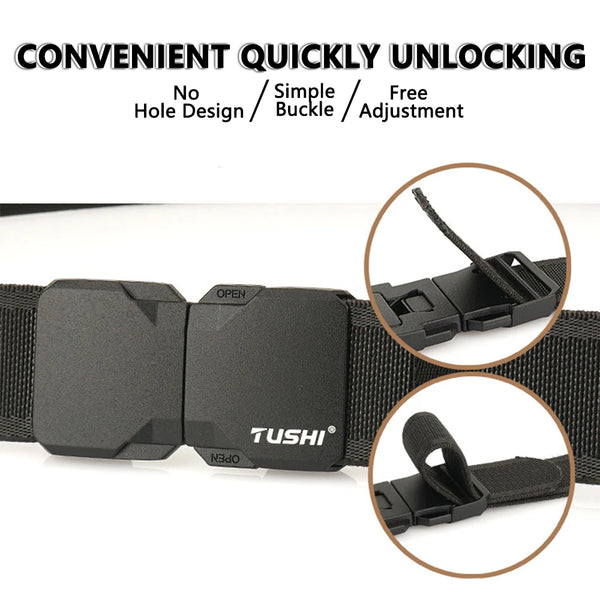 TUSHI New Automatic Buckle Belt for Men 3.5cm Real Nylon Military Elastic Belt Tactical Belt Non Slip Hiking Hunting Belt Male