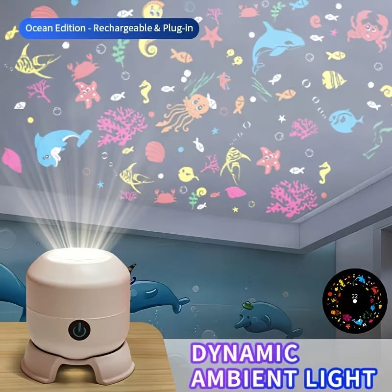 360° Rotating LED Starry Ocean Projection Night Light Dynamic Projector USB Rechargeable Adjustable Ambient Light Decor Lamp