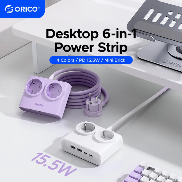 ORICO PD15W Desktop Power Strip with 2 Type-C Port 2 AC Outlets 2 USB-A Ports Charging Station for Phones And Electronics