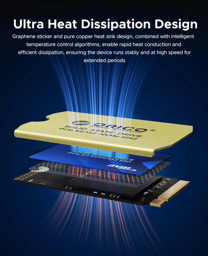 ORICO M.2 2242 1TB SSD NVMe PCIe3.0 Gen 3x4 Internal Solid State Drive 3D NAND TLC Up to 3100 MB/s for Laptop/Desktop D10 2242