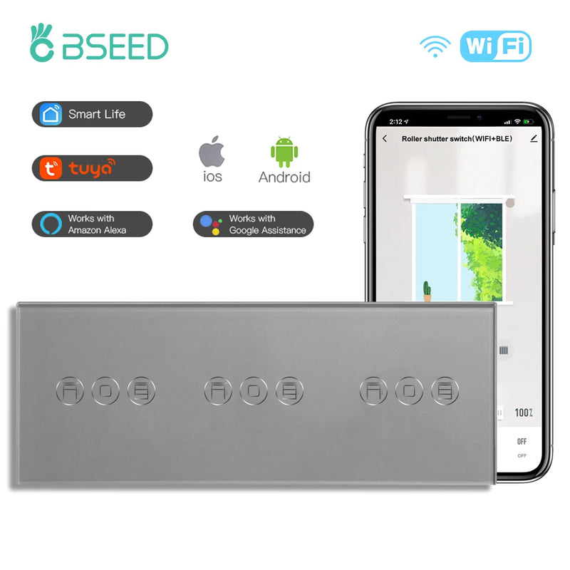 BSEED Wifi Roller Shutter Switch Triple Smart Blind Switch Wall Touch Switches  Smart Life Tuya Alexa App Voice Control