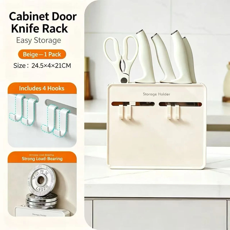 Cabinet Door Knife Holder Multifunctional Non Punching Kitchen Knife Storage and Storage Wall Mounted with Hook Knife Holder