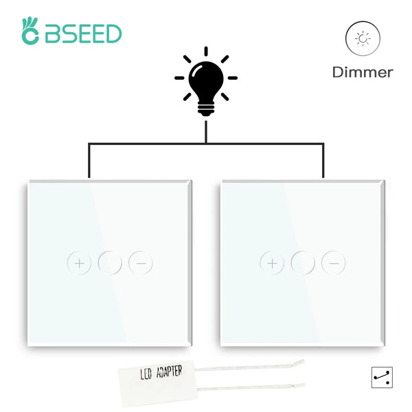 BSEED 2Packs Touch Dimmer Switch 1Gang 2Way LED Dimmable Wall Light Switches Glass Panel Blue Backlight Switch for Stairs