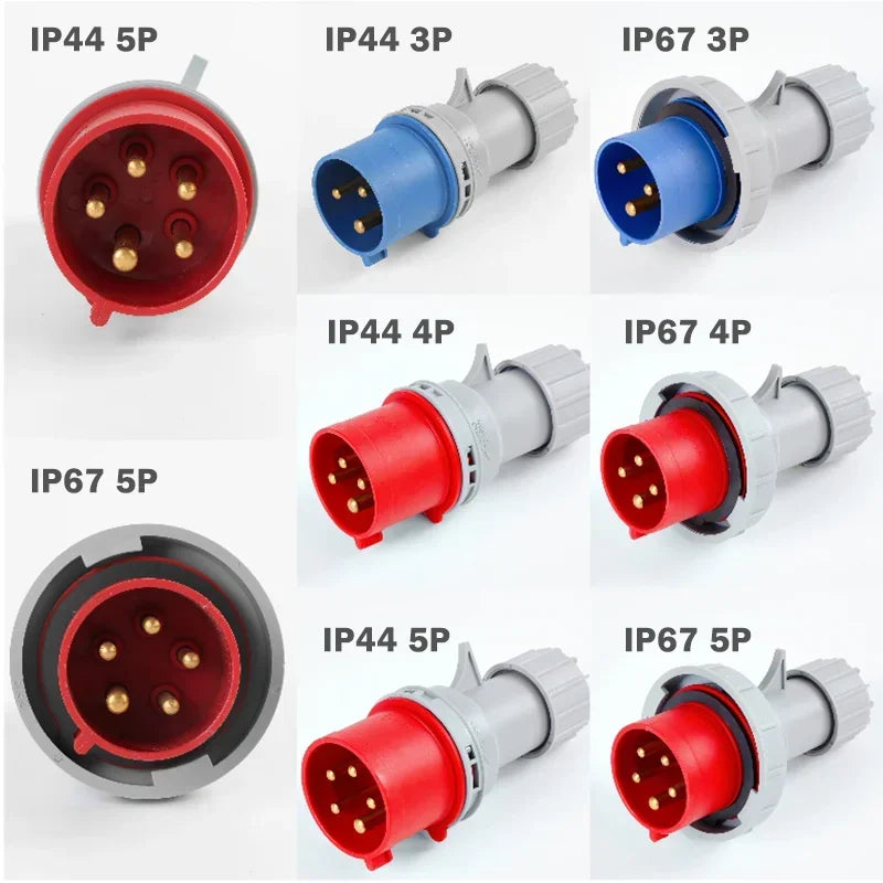 MALE FEMALE IP44 IP67 Industrial Plug and Socket Waterproof Connector 3P 4P 5PIN 16A/32A Electrical Connection Wall Mount Socket