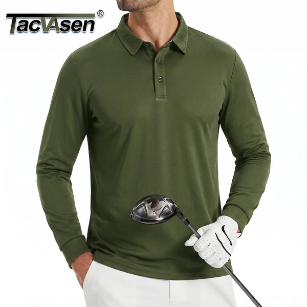 TACVASEN Polo Shirts Men's Long Sleeve Golf Shirt Performance Quick Dry Moisture Wicking Casual Collared Shirts Striped Collar