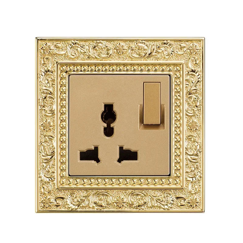 Luxurious metal European vintage antique EU wall lamp switch socket panel brass metal villa  home light switch 1/2/3 gang 2 way