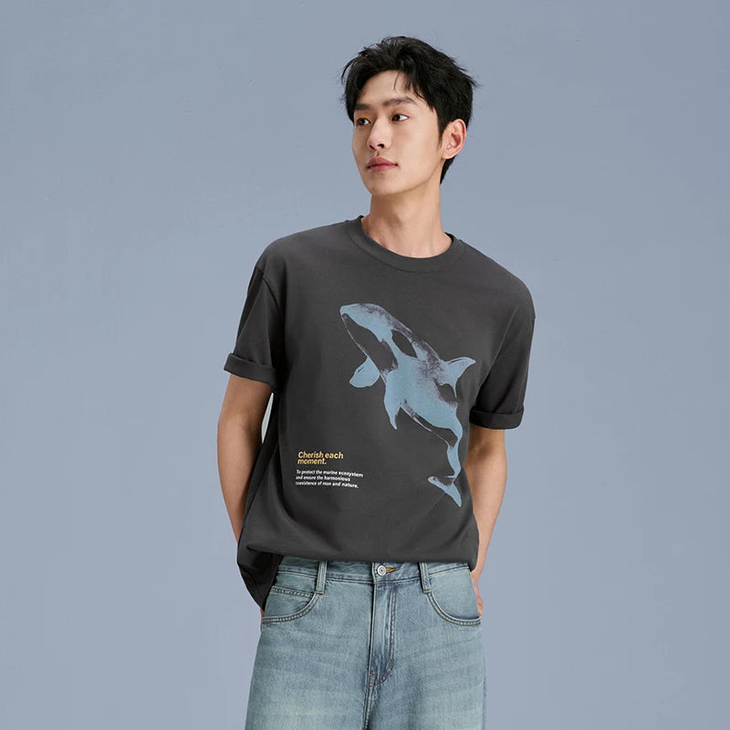 Semir Mens Tshirt 2026 Killer Whale Printed Pure Cotton Loose Fit Casual Fashion Soft Comfortable Daily Wear